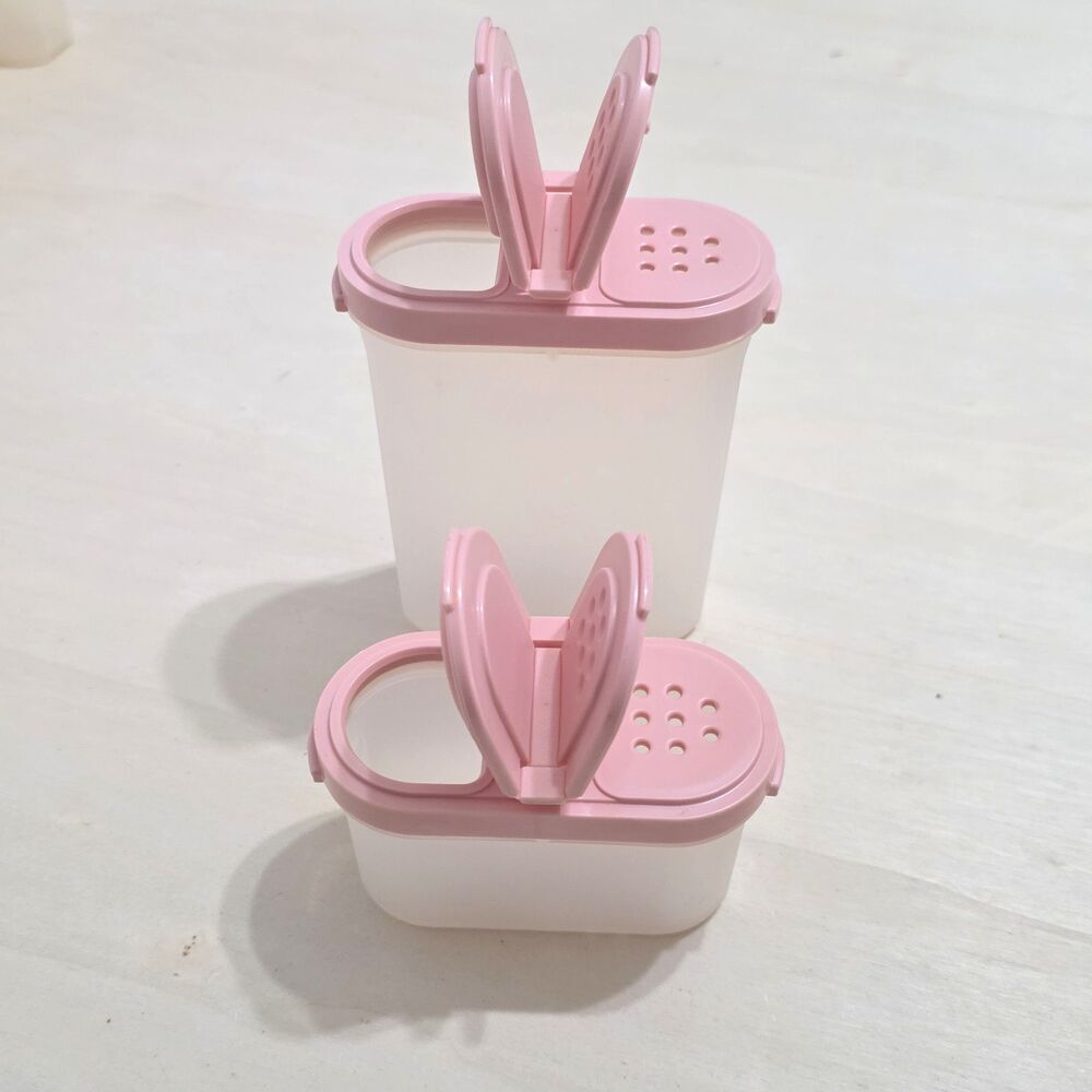 Lot Of 8 Tupperware #1843 #1846 Modular Mates Spice Shakers Pink Magnet Snap Lid - Picture 3 of 6